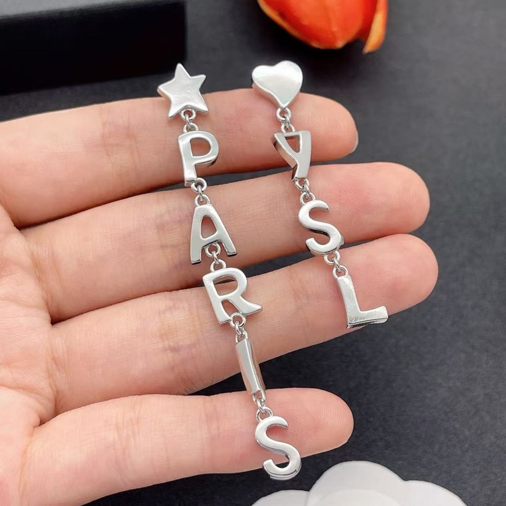 Paris Asymmetric Star Heart Letter Drop Earrings